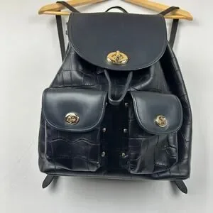 Coach Turnlock Rucksack Backpack Midnight Navy Blue Gator Print Bag Purse Coach Turnlock Rucksack Backpack Midnight Navy Blue Gator  main image 2
